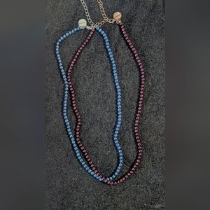 Elegant Blue and Purple Beaded Necklaces ( Set Of 2)